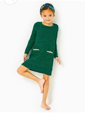 Lilly Pulitzer Kids LOLO Sweater Dress, Evergreen Metallic Tweed